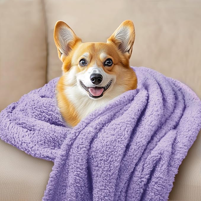 1 Pack 3 Calming Blankets Fluffy Premium Fleece Pet Blanket Soft Sherpa Throw for Dog Puppy Cat Purple Large (41" x31")