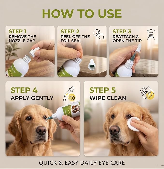 Dylan's cabin Dog Eye Cleaner Wash - Daily Tear Stain Care Eye Drops Clean Dirt Debris Tear Residue, pH-Balanced Formula with Glycerin, Honeysuckle Extract Lutein, 6 fl oz