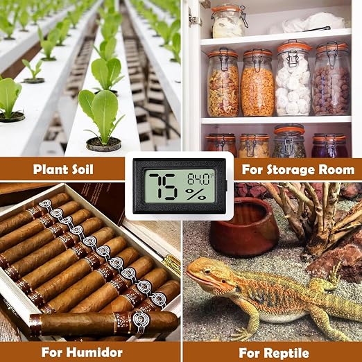 Vodolo Reptile Thermometer and Humidity Gauge,4PCS Digital Adhesive Reptile Hydrometer Thermomete Tank Accessories Pet Supplies for Tortoise Habitat,Chameleon Cage,Iguana,Tree Frog Terrarium