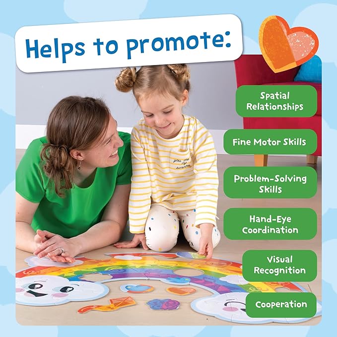 Peaceable Kingdom Shimmery Rainbow Floor Puzzle - 35-Piece Giant Floor Puzzle for Kids Ages 3 & up - Fun-Shaped Puzzle Pieces - Great for Classrooms