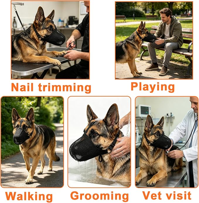 Dog Muzzle for Large Medium Small Sized Dogs Soft Mesh Muzzles for Grooming Anti Scavenging Biting Chewing Breathable Adjustable Mouth Guard Cover (Black, XS)