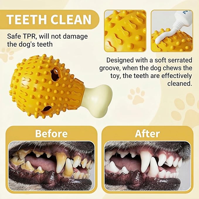 Fried-Chicken-Leg-Shaped Design Squeaky Treat Dispenser, Dog Chew Toys for Aggressive Chewers, TPR Durable Interactive Enrichment Puzzle Toy for Large Medium Small Breed Dogs