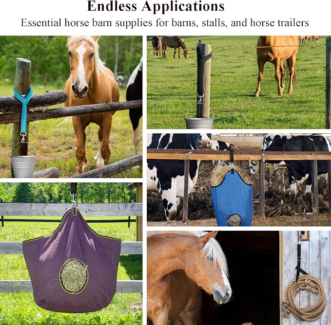 2Pcs Adjustable Nylon Horse Bucket Strap, 28-50 Inch Water Bucket Strap for Horse Bucket Hanging Strap Bucket Hanger Horse Barn Supplies for Hanging Water Bucket Hay Net, Black and Blue