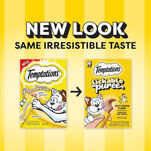 Temptations Creamy Puree Squeezable Lickable Cat Treats, Wet Cat Treats with Chicken, 0.42 oz. Tubes, 16 Count