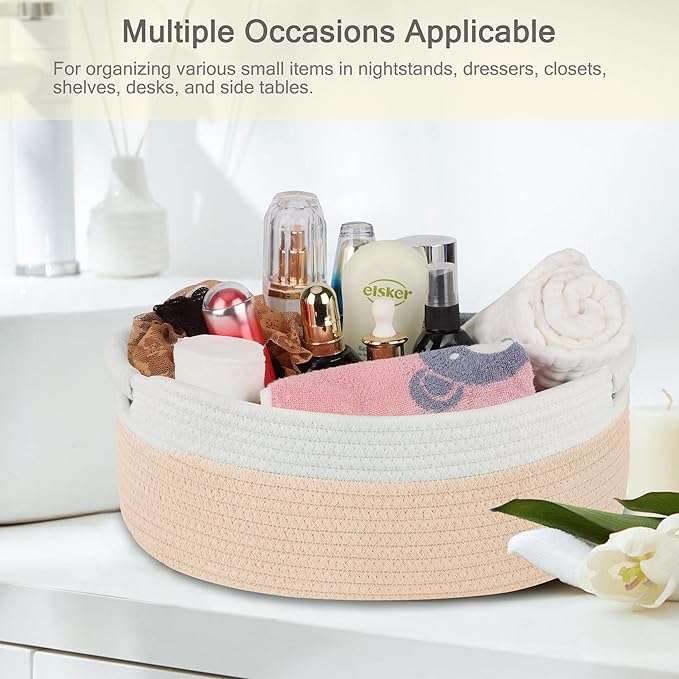 Small Woven Basket with Gift Bags and Ribbons, Empty Baby Gift Baskets for Kids Women Men, Shelf Storage, Small Cat Dog Pet Toy Boxes, 13”x 9”x 5.5”, Beige