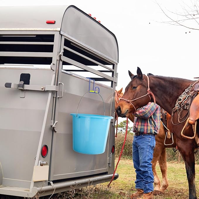 Dunzy 2 Pcs 4 Inch Tack Hook Heavy Duty Horse Halter Rack Over Rail Bridle Hooks Metal Horse Water Bucket Hangers Horses Stall Accessories for Hanging Horses Bridles Saddle Fence Door Holder(Blue)