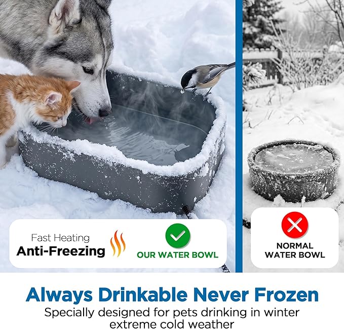 Heated Water Bowl, 5.5L/1.45Gal Extra Large Winter Freeze Proof Pet Heated Water Bowl with Anti Chewy Long Cord, BPA-Free, for Dog Cats Rabbit Chicken Duck Squirrel Animals Outside Heated Water Bucket