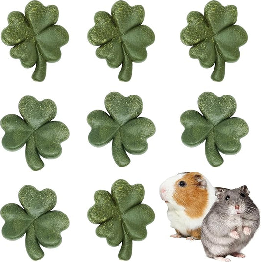 TEEWY Hamster Toys, Guinea Pig Chew Toys with Natural Timothy Hay for Guinea Pigs, Chinchillas, Hamsters, Gerbils and Other Small Pets, Teeth Grinding Toys, 8PCS，Clover-Shaped