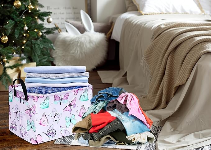 Kid Clothes Storage Basket Gift Shelf Basket Toy Storage Bin, Nursery Basket Organizer Box for Children With Handles for Room Deco (Butterfly)