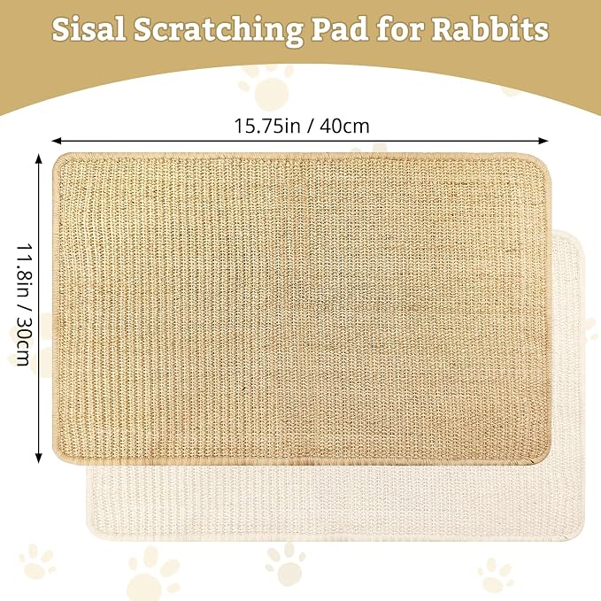 kathson Rabbit Scratching Pad 2 Pcs Natural Sisal Bunny Scratch Mat, Small Animals Nail Scratcher Guinea Pigs Grinding Claw Rug Pet Cage Flooring for Biting Sleeping Nesting (15.75 * 23.62 in)