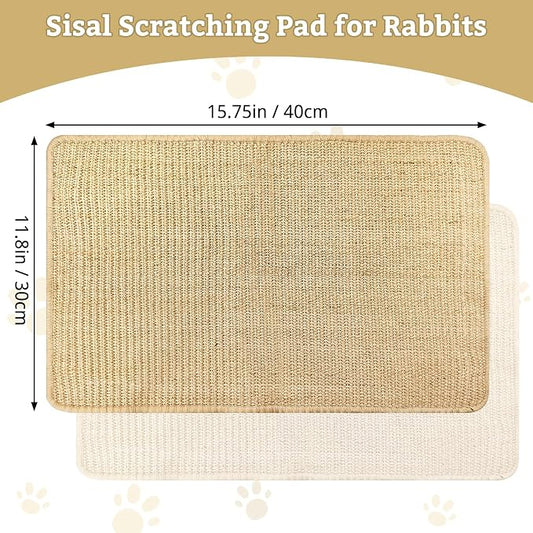 kathson Rabbit Scratching Pad 2 Pcs Natural Sisal Bunny Scratch Mat, Small Animals Nail Scratcher Guinea Pigs Grinding Claw Rug Pet Cage Flooring for Biting Sleeping Nesting (15.75 * 23.62 in)