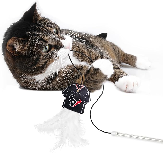 NFL Houston Texans Team Jersey Wand with CAT NIP, Cat Toy Jersey Shaped Plush Teaser Toy for Cats & Kittens - Interactive Pet Toy for Play & Exercise