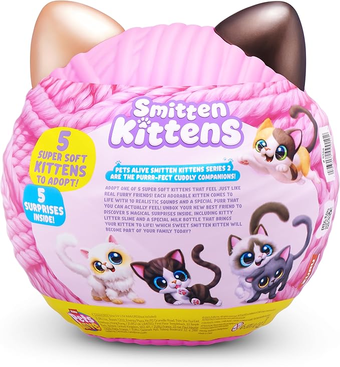 Pets Alive Smitten Kittens Series 2 (Dragon Li) by ZURU – Interactive Plush Cat Toy with 10 Sounds, Surprise Unboxing, Soft Collectible Pet for Ages 3+