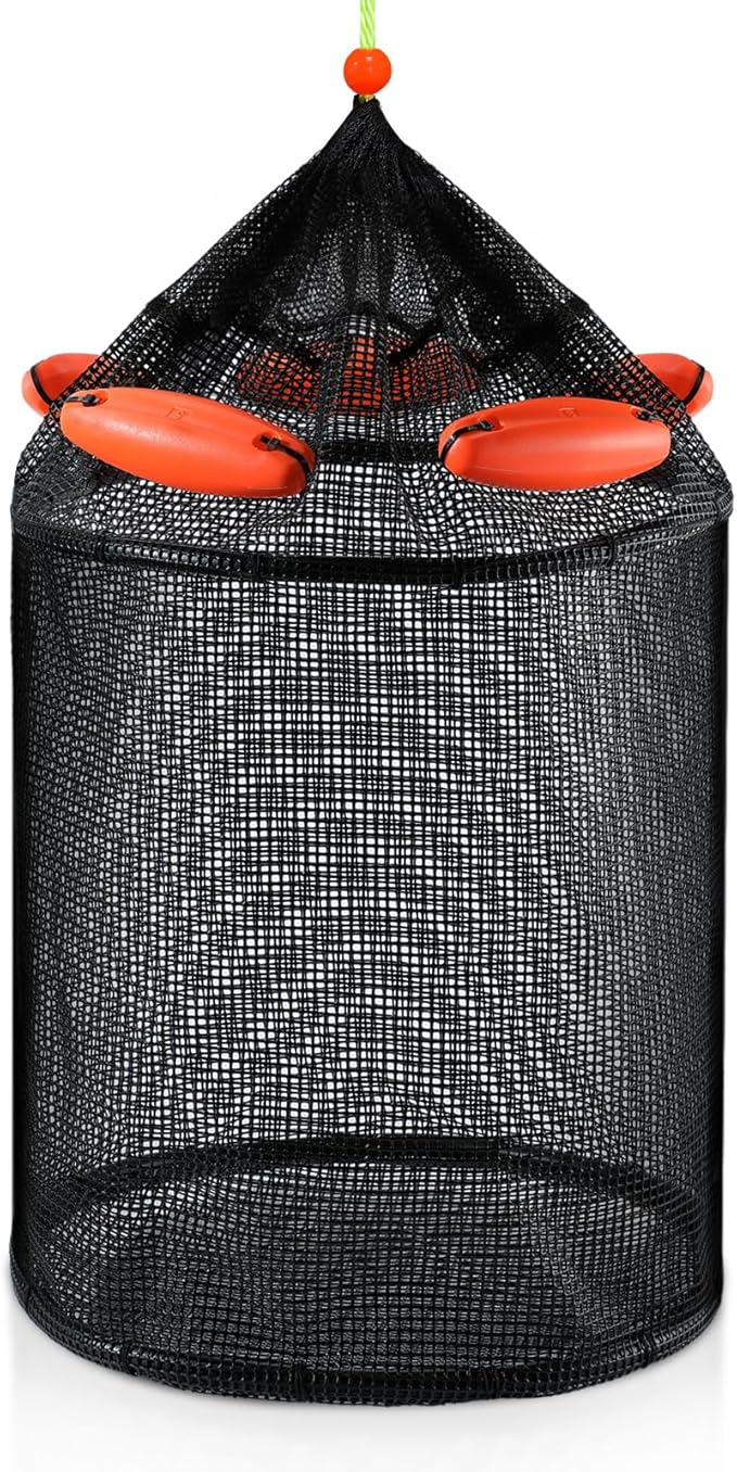Extra Large Foldable Floating Fishing Basket for Live Caught Fish, Floatable Fishing Net Basket, Heavy Duty Coated Portable Fish Basket