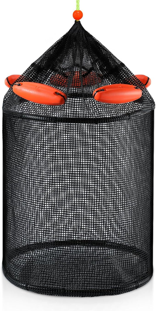 Extra Large Foldable Floating Fishing Basket for Live Caught Fish, Floatable Fishing Net Basket, Heavy Duty Coated Portable Fish Basket