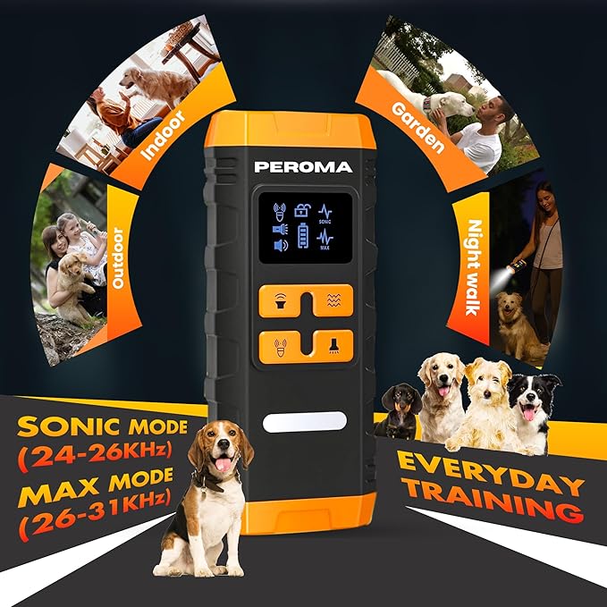 Dog Bark Deterrent Device, 5 Training Modes with Sonic/Max/Beep, Red Light & Night Flashlight, 60FT Ultrasonic Anti Barking Control – Safe, Humane, Rechargeable Indoor/Outdoor Bark Trainer for Dogs