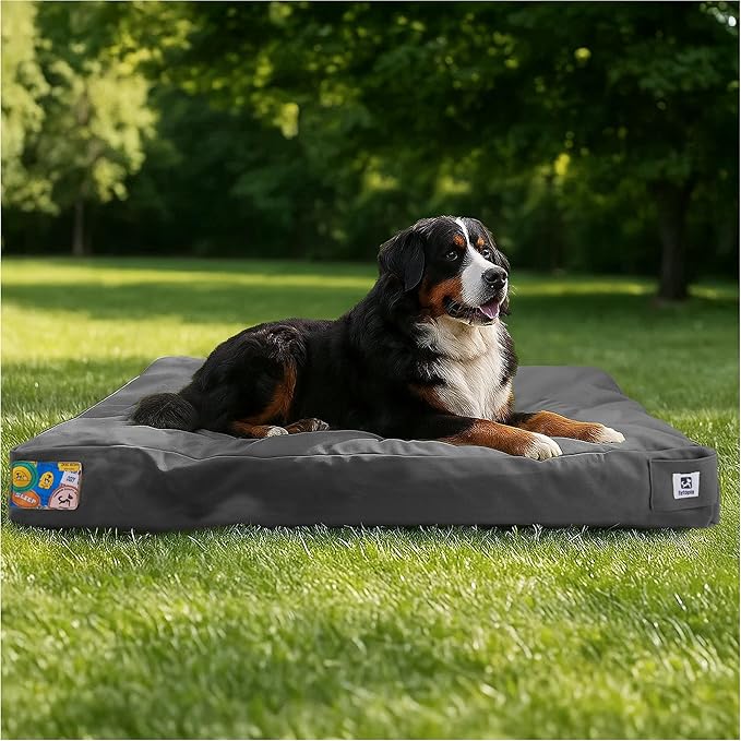 Sytopia 47 Inch Canvas Outdoor Dog Bed for XXL Dogs, Chew Proof Dog Bed with Waterproof Machine Washable Removable Cover, Durable Indoor Patio Pet Pad for Crate, Dark Grey