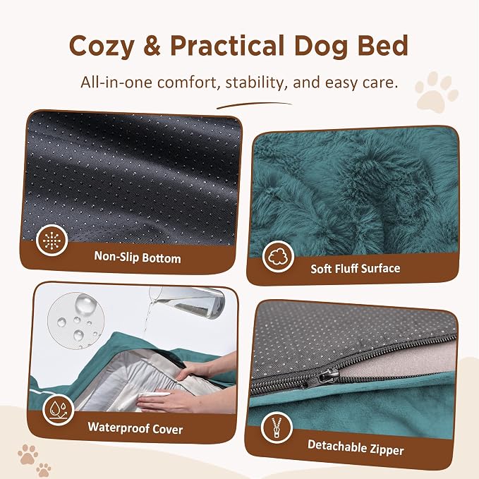 Comfort Expression Orthopedic Dog Beds for Large Sized Dog with Bolster | Waterproof Dog Couch Bed with Washable Cover & Non-Slip Bottom, Supportive Egg Crate Foam Large Pet Bed, 38x25 Inch
