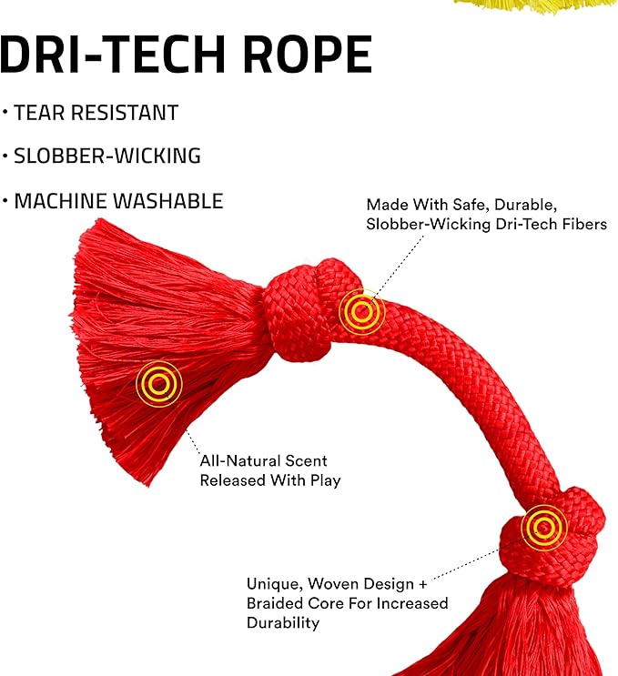 Playology Dog Toys | Dri-Tech Rope Tug of War Dog Toy for Tough Chewers | Beef Scented Medium Tug Rope Toys for Dogs