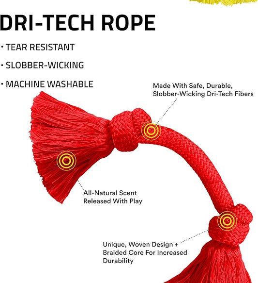 Playology Dog Toys | Dri-Tech Rope Tug of War Dog Toy for Tough Chewers | Beef Scented Medium Tug Rope Toys for Dogs