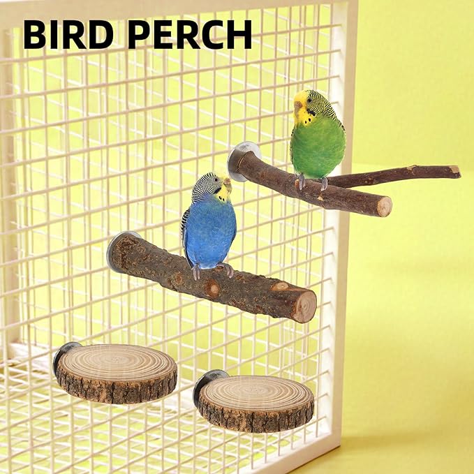 Hanging Bird Bath for Cage, with Wood Perches, Bird Cage Accessories for Small Medium Birds Lovebird, Parakeet, Cockatiel, Essential Bird 7.3" x 7.3" x 8.2" (White)