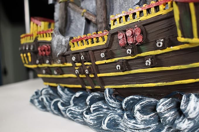 Penn-Plax Wave-Runner Pirate Ship Aquarium Decoration – Safe for Freshwater and Saltwater Fish Tanks – Large