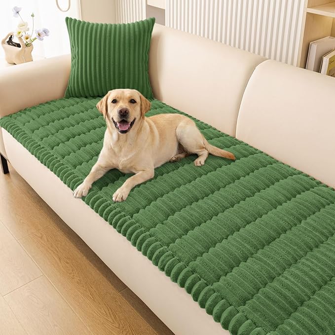 Smiry Couch Cover for Dogs, Non Slip Washable Sofa Protector for Pets, Soft Furniture Cover for Pet, Stylish Sofa Covers, Cozy Protect Against Fur, Dirt & Everyday Messes (Olive Green, 27.6" x 82.7")