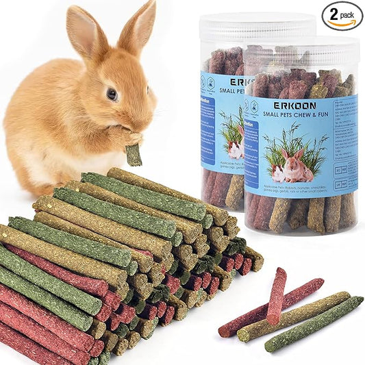 ERKOON 76Pcs Rabbit Chew Toys Timothy Hay Sticks, Guinea Pig Toys for Teeth Natural Molar Sticks Rabbits Treats for Bunnies, Chinchilla, Guinea Pigs, Gerbil, Hamster