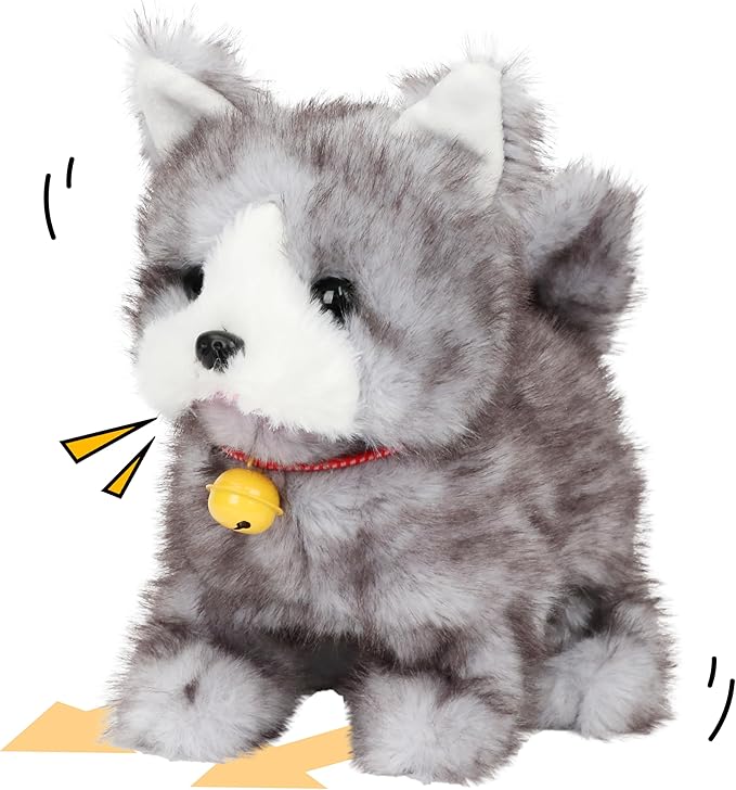 Walking Grey Cat Stuffed Animal Talking Wagging Nodding Educational Plush Toy Electric Interactive Animated Plushies for Girls Boys Birthday