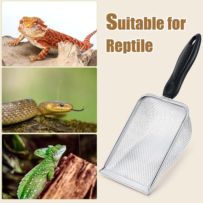 Dunzy 4 Packs Reptile Sand Stainless Steel Fine Mesh Reptile Substrate Metal Sand Shovel Sifter Litter Cleaner Corner Scoop Shovel Cleaner Scooper for Bedding Aquarium Terrarium Accessories