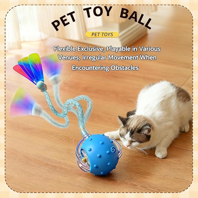 2 Pack Interactive Cat Toys for Indoor Cats with 3 Tails,Automatic Moving Kitten Toys,Cat Toys for Bored Indoor Adult Cats,Smart Rechargeable Cat Enrichment Toys for Cats to Keep Them Busy, Cat Balls