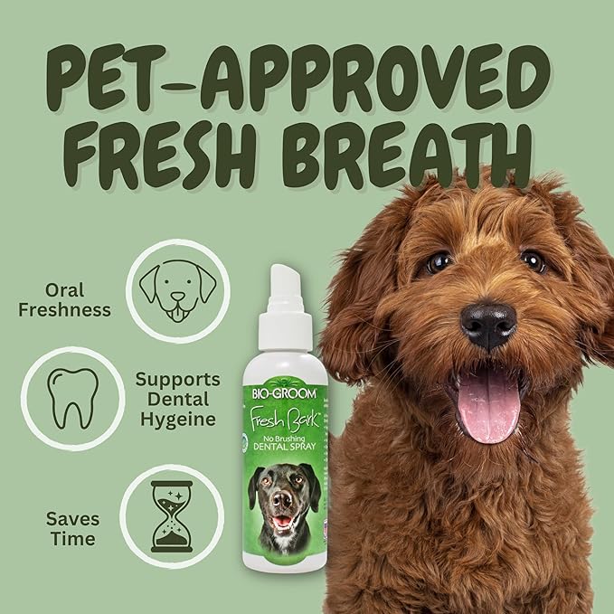 Bio-groom Fresh Bark Dog Breath Freshener - No Chew Dental Spray for Dogs & Cats, Teeth Cleaning Oral Care for Plaque & Tartar, No Brushing Required, Made in the USA - Flavorless, 4 fl oz