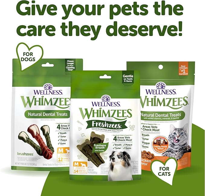 Wellness WHIMZEES Freshzees Natural Dog Dental Treat, Soft Chews, Freshens Breath, Extra-Small Size, 14.81 oz Bag, 56 Count