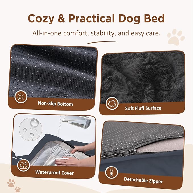 Comfort Expression Orthopedic Dog Bed for Medium Size Dog with Bolster | Waterproof Dog Couch Bed with Washable Cover & Non-Slip Bottom, Supportive Egg Crate Foam Medium Pet Bed, 30x20 Inch