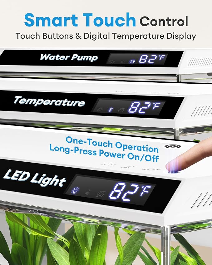 BUCATSTATE 2.6 Gallon Fish Tank, 3 Stage Filtration with Independent Waste Compartment Aquarium, Quiet 3 in 1 Pump, Real-Time Temp Display, 8-Mode LED Light Fish Tank (White)