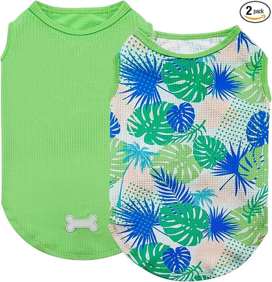 KYEESE 2Pack Dog Shirt, Lightweight Sun Protection Dog T Shirts for Small Dogs Boy Girl, Breathable Mesh Tank Top Sleeveless Pet Reflective Vest, Soft Summer Dogs Clothes, Hawaii+Green, L