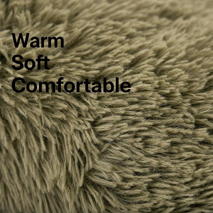 Tiny Dog Bed 15 Inch for Extra Small Dogs,Washable Puppy Bed,Soft Faux Fur Calming Donut Bed for Chihuahua Yorkie Maltese Pomeranian,Army Green