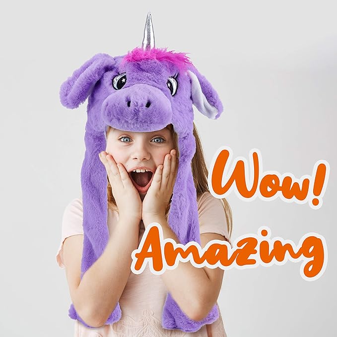 Bubblepompom Animal Hat with Ears Moving Jumping Pop Up Beating Hat Plush Holiday Cosplay Dress Up Funny Gift for Kids