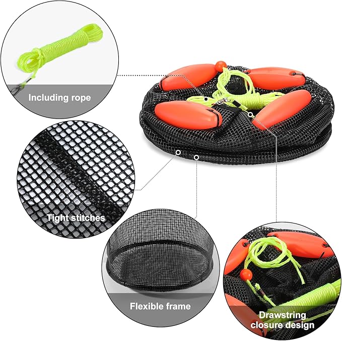 Extra Large Foldable Floating Fishing Basket for Live Caught Fish, Floatable Fishing Net Basket, Heavy Duty Coated Portable Fish Basket