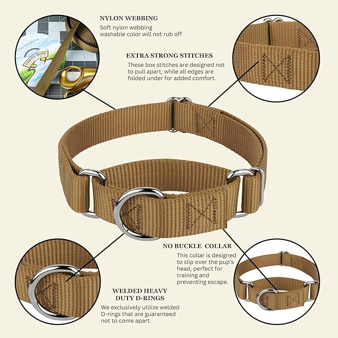 Country Brook Petz - Martingale Dog Collar - Heavy-Duty Training Collar with No Buckle - Service Dog Collar for All Pups - 20 Vibrant Colors (Coyote Tan, 5/8 Inch, Extra Small)