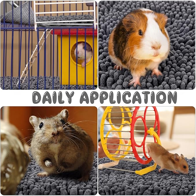 Amylove 4 Pcs 12 x 12 Inch Guinea Pig Cage Liner Washable Shaggy Chenille Pee Pads Pet Dog Cat Bedding Training Mat for Small Animal Guinea Pig Puppy Bunny Hamster