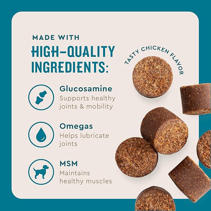 VetIQ Glucosamine Hip & Joint Supplement for Dogs, 90 Soft Chews, Joint Support Supplement with MSM and Krill, Dog Health Supplies Large & Small Breed, Chicken Flavored Chewables
