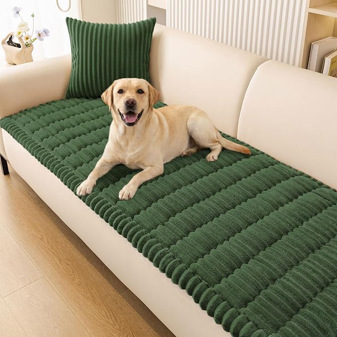Smiry Couch Cover for Dogs, Non Slip Washable Sofa Protector for Pets, Soft Furniture Cover for Pet, Stylish Sofa Covers, Cozy Protect Against Fur, Dirt & Everyday Messes (Dark Green, 27.6" x 82.7")