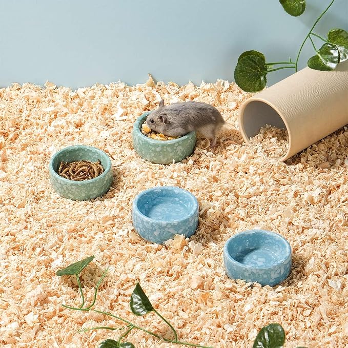 VanEnjoy 2 Pack Ceramic Guinea Pig Food Bowl Dotted Pattern Small Animal Feeding and Watering Supplies for Cage Cute Green Hamster Water Dish for Chinchilla Ferret Bunny