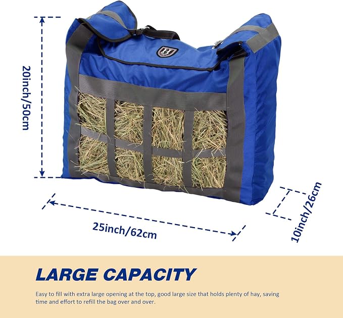 Harrison Howard Premium Durable Slow Feed Horse Hay Bags Oxford Cloth Heavy Duty Large Capacity Horse Feeding Bag-Champion Blue