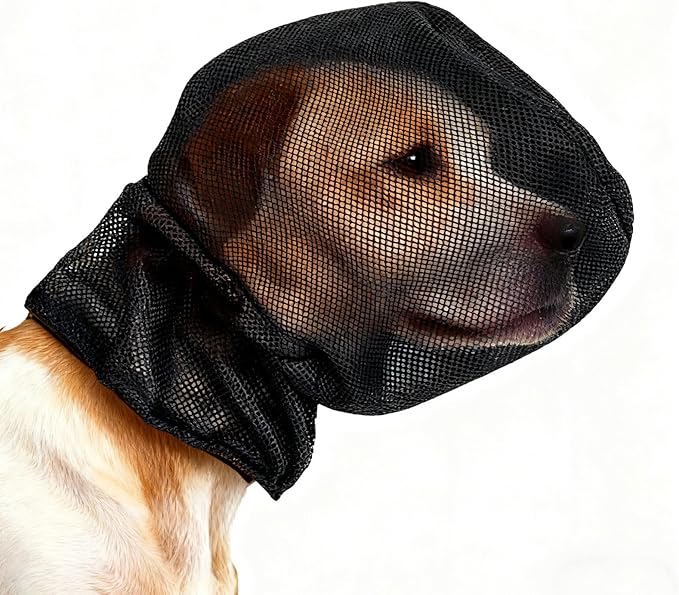 Foxtail Mask Dogs Head Protector, Foxtails Protection for Dogs Adjustable Elastic, Dog Soft Net Mask for Outdoor Hiking Camping, Breathable Mesh Muzzles for Dog, Black, S