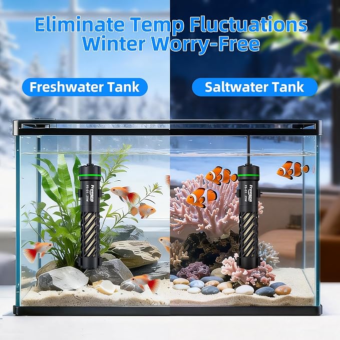 FREESEA Aquarium Heater for Fish Tank: 25W Preset 78°F - 24/7 Stable Temperature Worry-Free Keeping - Auto-Off Out of Water - 1–5 gal Betta Turtle & Saltwater Tank