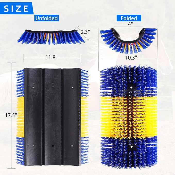 Extra Large Size Livestock Scratching Brush, Upgraded Horse/Goat/Cow/Cattle Scratcher Brush for Grooming, Itch Relief Horse Scratcher Brushes Kit with Two Sets of Mounting Screws(1-Pack,Yellow)
