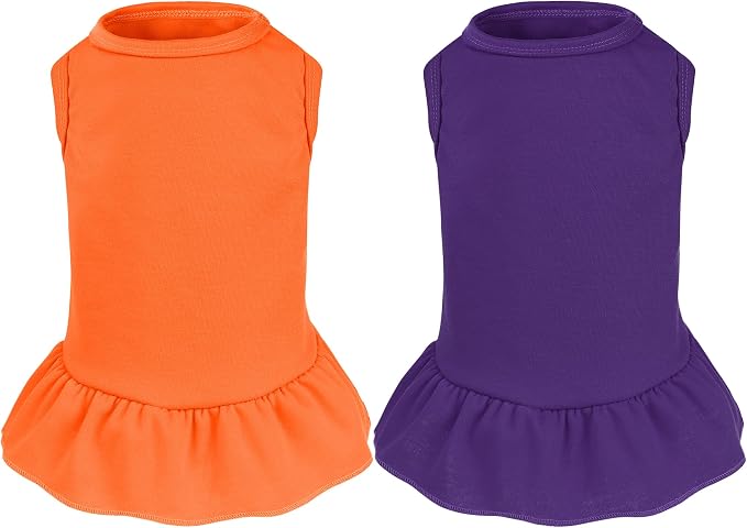 2 Pcs Dog Dresses Cat Skirt Solid Color Dog Clothes Summer Sleeveless Puppy Girl Clothes for Small Pet Dogs Cats (Purple,Orange, Medium)