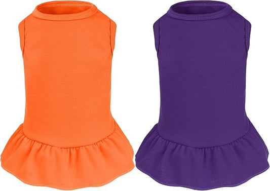 2 Pcs Dog Dresses Cat Skirt Solid Color Dog Clothes Summer Sleeveless Puppy Girl Clothes for Small Pet Dogs Cats (Purple,Orange, Medium)